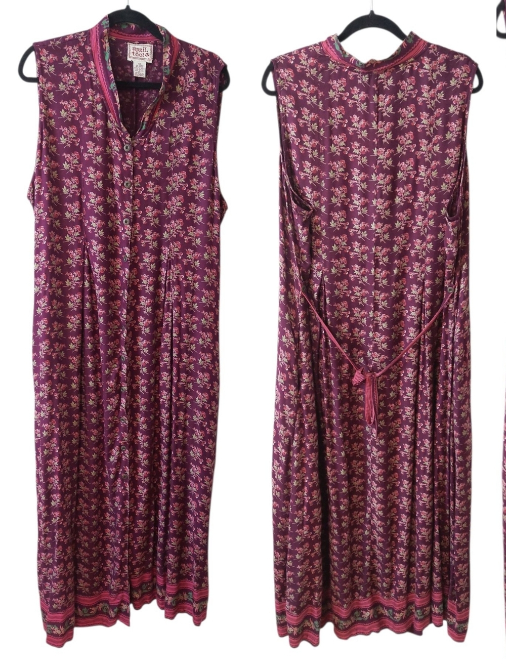 April Too Cornell Cottagecore Button Front Floral Maxi Dress Sleeveless Tie Back